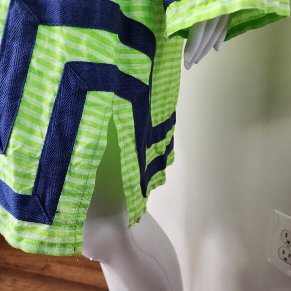 Sail to Sable Long Sleeve Linen Tunic Dress Coverup Green Blue Size 4 - Picture 9 of 14